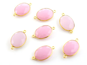 Gold Plated Faceted Rose Quartz Oval Connector, 16x21 mm (BZC-7370) - Beadspoint
