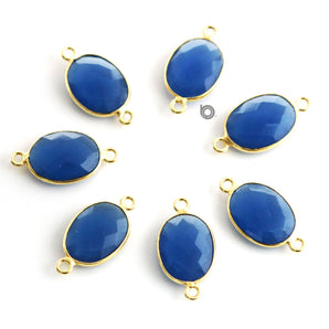 Gold Plated Faceted Sapphire Chalcedony Oval Connector, 12x15 mm, (BZC-7371) - Beadspoint