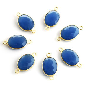 Gold Plated Faceted Sapphire Chalcedony Oval Connector, 12x15 mm (BZC-7371) - Beadspoint