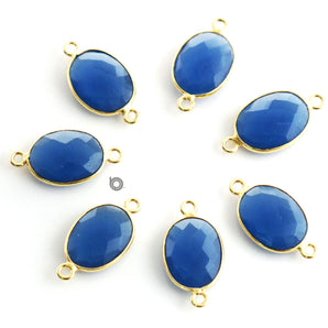 Gold Plated Faceted Sapphire Chalcedony Oval Connector, 12x15 mm, (BZC-7371) - Beadspoint