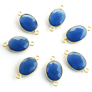 Gold Plated Faceted Sapphire Chalcedony Oval Connector, 12x15 mm (BZC-7371) - Beadspoint
