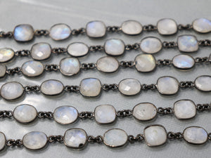 Rainbow Moonstone Square/Oval Faceted Bezel Chain, (BC-RNB-230) - Beadspoint