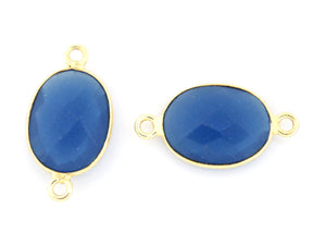 Gold Plated Faceted Sapphire Chalcedony Oval Connector, 12x15 mm (BZC-7371) - Beadspoint