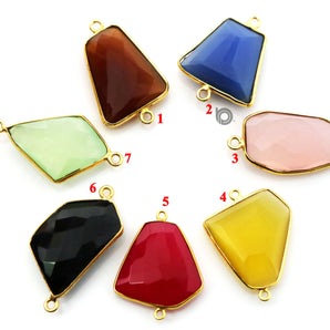 Gold Plated Faceted Freeform Connector, 20x25-30x35 mm, multiple gemstones, (BZC-7375) - Beadspoint