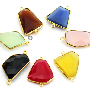 Gold Plated Faceted Freeform Connector, 20x25-30x35 mm, multiple gemstones, (BZC-7375) - Beadspoint