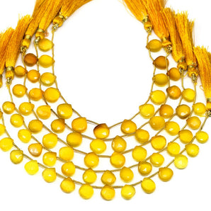 Yellow Chalcedony Faceted Heart Drops, 10-11 mm, Rich Color, Chalcedony Gemstone Beads, (CLYL-HRT-10-11)(171)