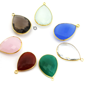 Gold Plated Faceted Pear Drop, 18x24 mm, multiple gemstones, (BZC-7426) - Beadspoint