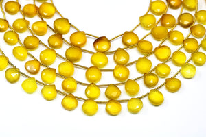 Yellow Chalcedony Faceted Heart Drops, 10-11 mm, Rich Color, Chalcedony Gemstone Beads, (CLYL-HRT-10-11)(171)