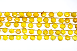 Yellow Chalcedony Faceted Heart Drops, 10-11 mm, Rich Color, Chalcedony Gemstone Beads, (CLYL-HRT-10-11)(171)