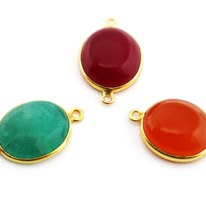 Gold Plated Smooth Corrundum Bezel, 17x15 mm, Multiple Gemstones (BZC-7440) - Beadspoint