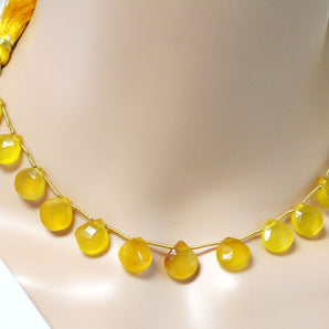 Yellow Chalcedony Faceted Heart Drops, 10-11 mm, Rich Color, Chalcedony Gemstone Beads, (CLYL-HRT-10-11)(171)