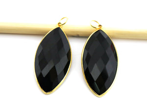 Gold Plated Faceted Black Onyx Marquise Bezel, 36x19 mm (BZC-7446) - Beadspoint