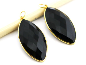 Gold Plated Faceted Black Onyx Marquise Bezel, 36x19 mm (BZC-7446) - Beadspoint