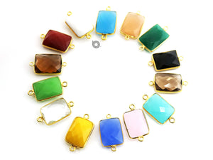 Gold Plated Faceted Chicklet Connector, 15x20 mm, multiple gemstones, (BZC-7450) - Beadspoint