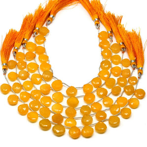 Mango Chalcedony Faceted Heart Drops, 11-12 mm, Rich Color, Chalcedony Gemstone Beads, (CLMA-HRT-11-12)(172)