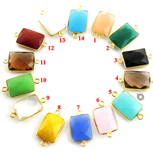Gold Plated Faceted Chicklet Connector, 15x20 mm, multiple gemstones, (BZC-7450) - Beadspoint
