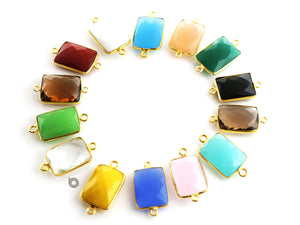 Gold Plated Faceted Chicklet Connector, 15x20 mm, multiple gemstones, (BZC-7450) - Beadspoint