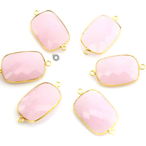 Gold Plated Faceted Rose Quartz Rectangle Connector, 20x28 mm, (BZC-7464) - Beadspoint