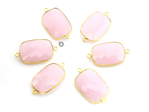 Gold Plated Faceted Rose Quartz Rectangle Connector, 20x28 mm, (BZC-7464) - Beadspoint