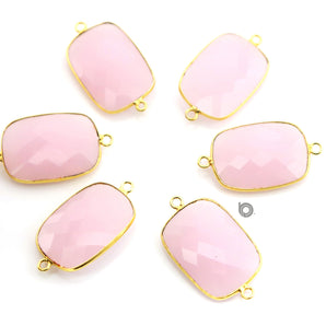 Gold Plated Faceted Rose Quartz Rectangle Connector, 20x28 mm, (BZC-7464) - Beadspoint