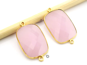 Gold Plated Faceted Rose Quartz Rectangle Connector, 20x28 mm, (BZC-7464) - Beadspoint