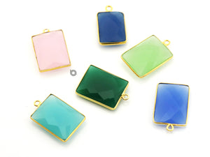 Gold Plated Faceted Chicklet Bezel, 15x20 mm, multiple gemstones, (BZC-7476) - Beadspoint