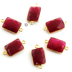 Gold Plated Faceted Dyed Ruby Rectangle Connector, 15x20 mm, (BZC-7485) - Beadspoint