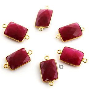 Gold Plated Faceted Dyed Ruby Rectangle Connector, 15x20 mm, (BZC-7485) - Beadspoint