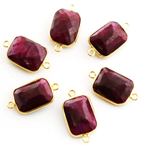 Gold Plated Faceted Dyed Ruby Rectangle Connector, 13x17 mm (BZC-7485-A) - Beadspoint
