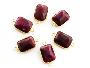 Gold Plated Faceted Dyed Ruby Rectangle Connector, 13x17 mm (BZC-7485-A) - Beadspoint
