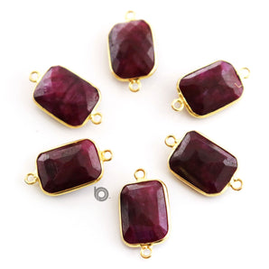 Gold Plated Faceted Dyed Ruby Rectangle Connector, 13x17 mm, (BZC-7485-A) - Beadspoint