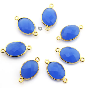 Gold Plated Faceted Oval Connector, 15x20 mm, multiple gemstones, (BZC-7496) - Beadspoint