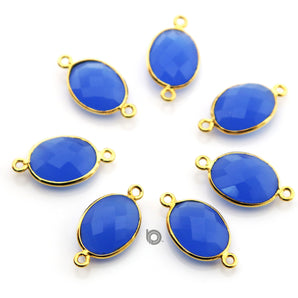 Gold Plated Faceted Oval Connector, 15x20 mm, multiple gemstones, (BZC-7496) - Beadspoint