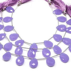 Lavender Chalcedony Faceted Pear Drops, 13x18 mm, Rich Color, Chalcedony Gemstone Beads, (CLLA-PR-13x18)(174)
