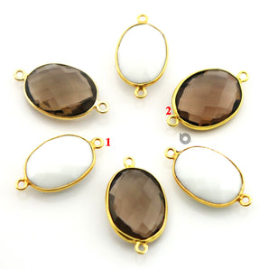 Gold Plated Faceted Oval Connector, 15x20 mm, multiple gemstones, (BZC-7495) - Beadspoint