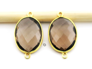 Gold Plated Faceted Oval Connector, 15x20 mm, multiple gemstones, (BZC-7495) - Beadspoint
