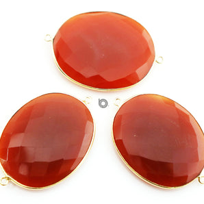 Gold Plated Faceted Large Carnelian Oval Connector, 30x37 mm, (BZC-7498) - Beadspoint
