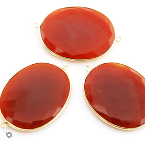 Gold Plated Faceted Large Carnelian Oval Connector, 30x37 mm, (BZC-7498) - Beadspoint