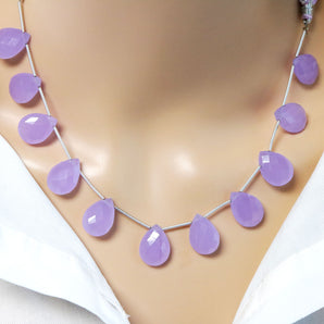 Lavender Chalcedony Faceted Pear Drops, 13x18 mm, Rich Color, Chalcedony Gemstone Beads, (CLLA-PR-13x18)(174)