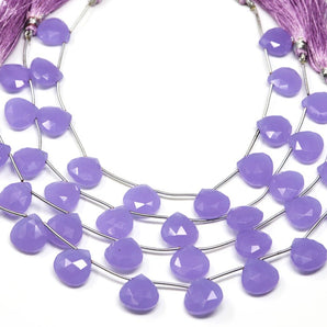 Lavender Chalcedony Faceted Heart Drops, 14 mm, Rich Color, Chalcedony Gemstone Beads, (CLLA-HRT-14)(175)
