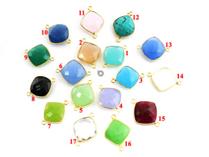 Gold Plated Faceted Cushion Connector, 17 mm, multiple gemstonesm, (BZC-7500) - Beadspoint