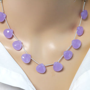 Lavender Chalcedony Faceted Heart Drops, 14 mm, Rich Color, Chalcedony Gemstone Beads, (CLLA-HRT-14)(175)