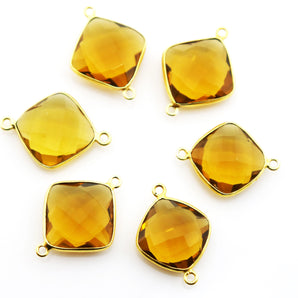 Gold Plated Faceted Whisky Topaz Cushion Connector, 20 mm (BZC-7526) - Beadspoint