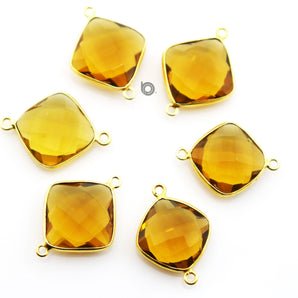 Gold Plated Faceted Whisky Topaz Cushion Connector, 20 mm, (BZC-7526) - Beadspoint