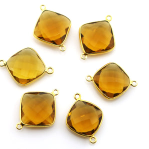 Gold Plated Faceted Whisky Topaz Cushion Connector, 20 mm (BZC-7526) - Beadspoint