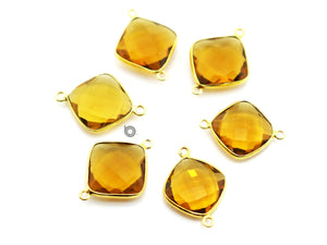 Gold Plated Faceted Whisky Topaz Cushion Connector, 20 mm, (BZC-7526) - Beadspoint