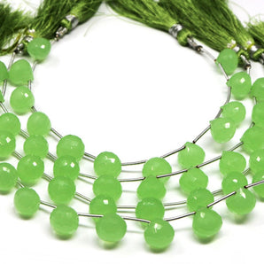 Green Chalcedony Faceted Onion Drops, 10-11 mm, Rich Color, Chalcedony Gemstone Beads, (CLGR-ON-10-11)(176)