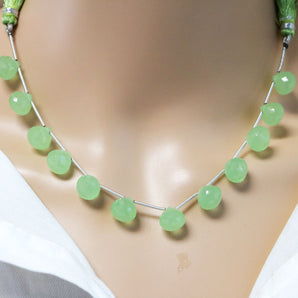 Green Chalcedony Faceted Onion Drops, 10-11 mm, Rich Color, Chalcedony Gemstone Beads, (CLGR-ON-10-11)(176)