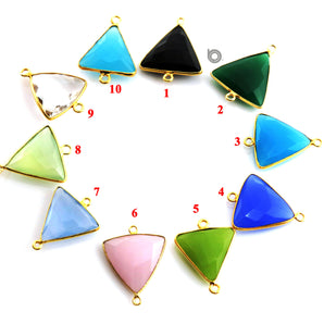 Gold Plated Faceted Triangle Connector, 20 mm, multiple gemstones, (BZC-7575) - Beadspoint
