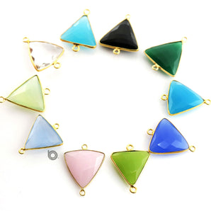 Gold Plated Faceted Triangle Connector, 20 mm, multiple gemstones, (BZC-7575) - Beadspoint